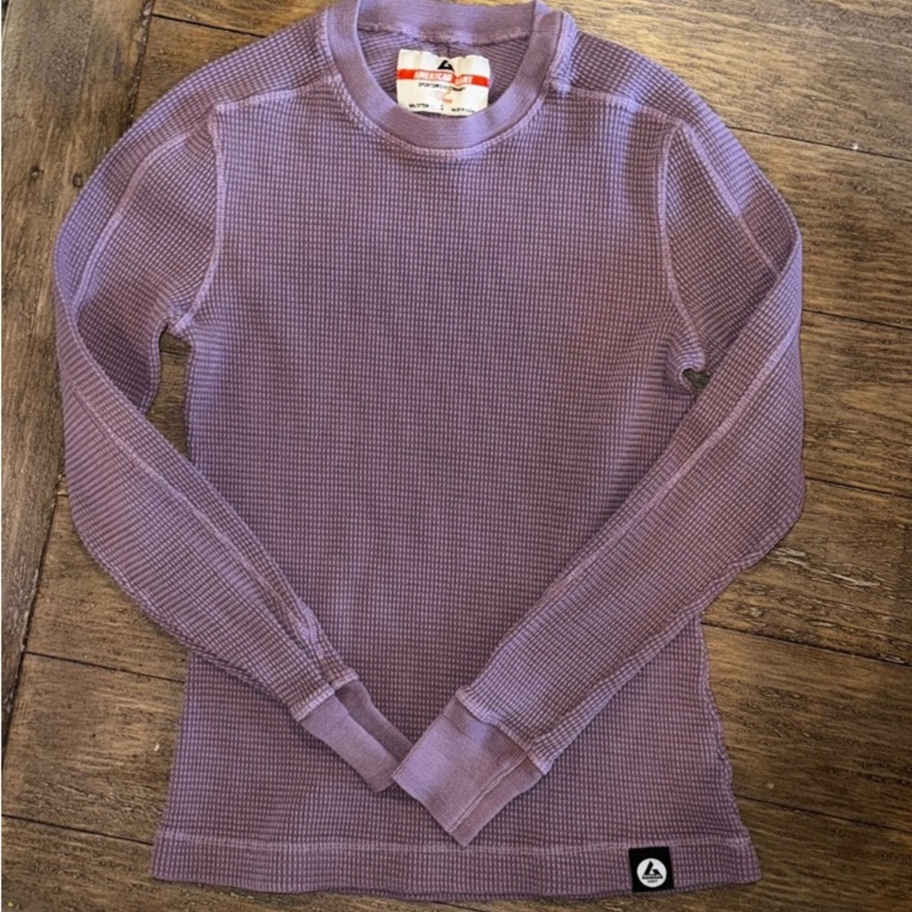 American Giant Purple Waffle Knit Crewneck Thermal Long Sleeve Top Size Small